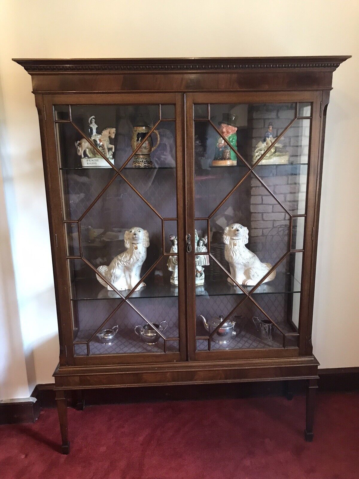 Tall Antique Georgian Chippendale Style Display Cabinet With Chamfered Legs photo Furniture
