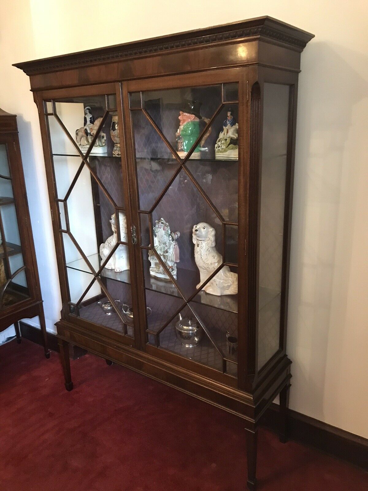 Tall Antique Georgian Chippendale Style Display Cabinet With Chamfered Legs photo vinterior