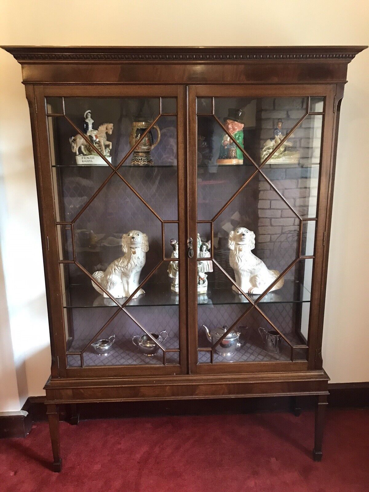 Tall Antique Georgian Chippendale Style Display Cabinet With Chamfered Legs photo vintage