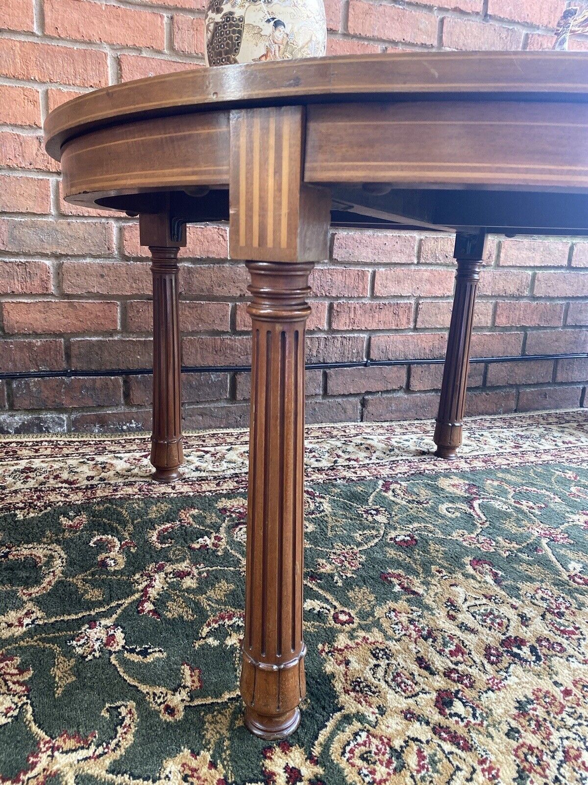 French Red Walnut Period Louis XVI Style Marquetry Inlaid Pillared Centre Table photo vinterior