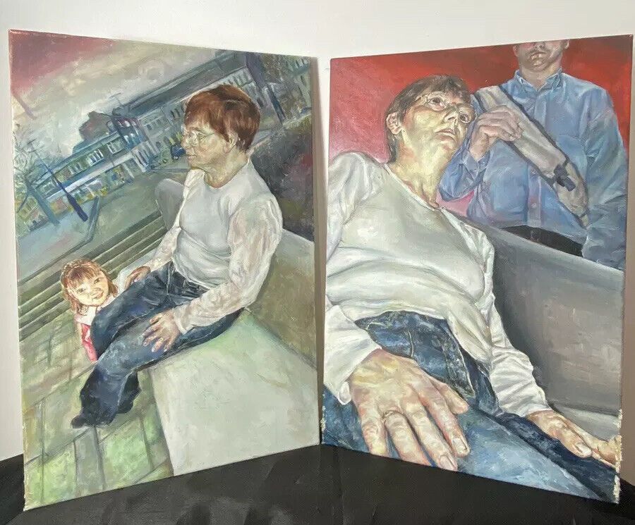 Pair Of 20th Century Contemporary Expressionist Oil Paintings After Lucian Freud