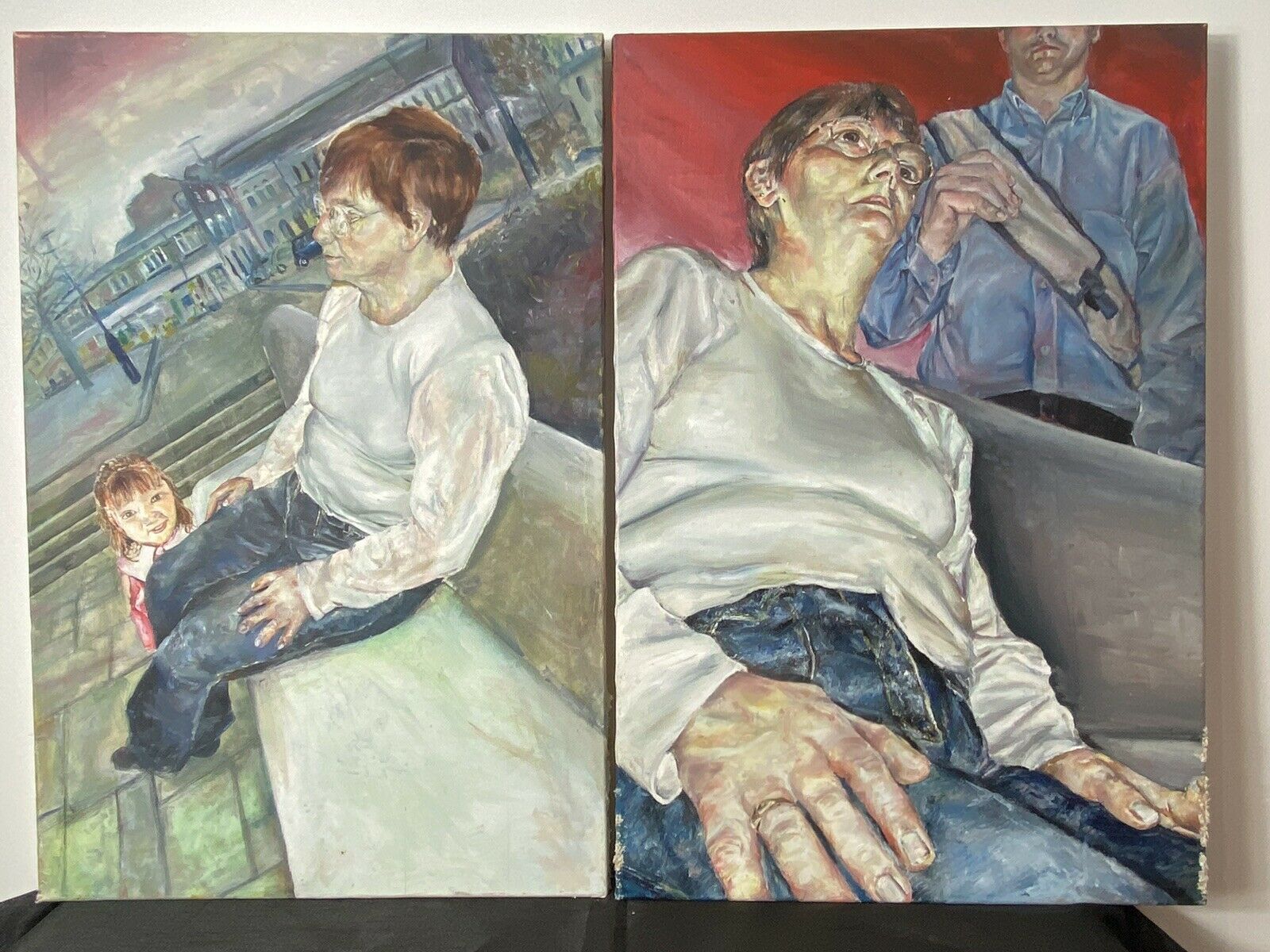 Pair Of 20th Century Contemporary Expressionist Oil Paintings After Lucian Freud photo for sale