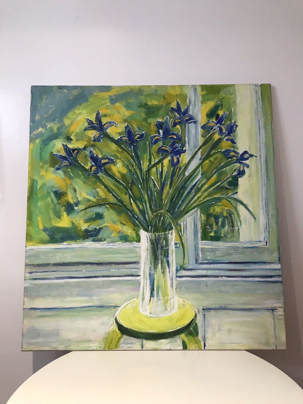 Modern Art Oil On Canvas Vase Of Dutch Iris photo for sale