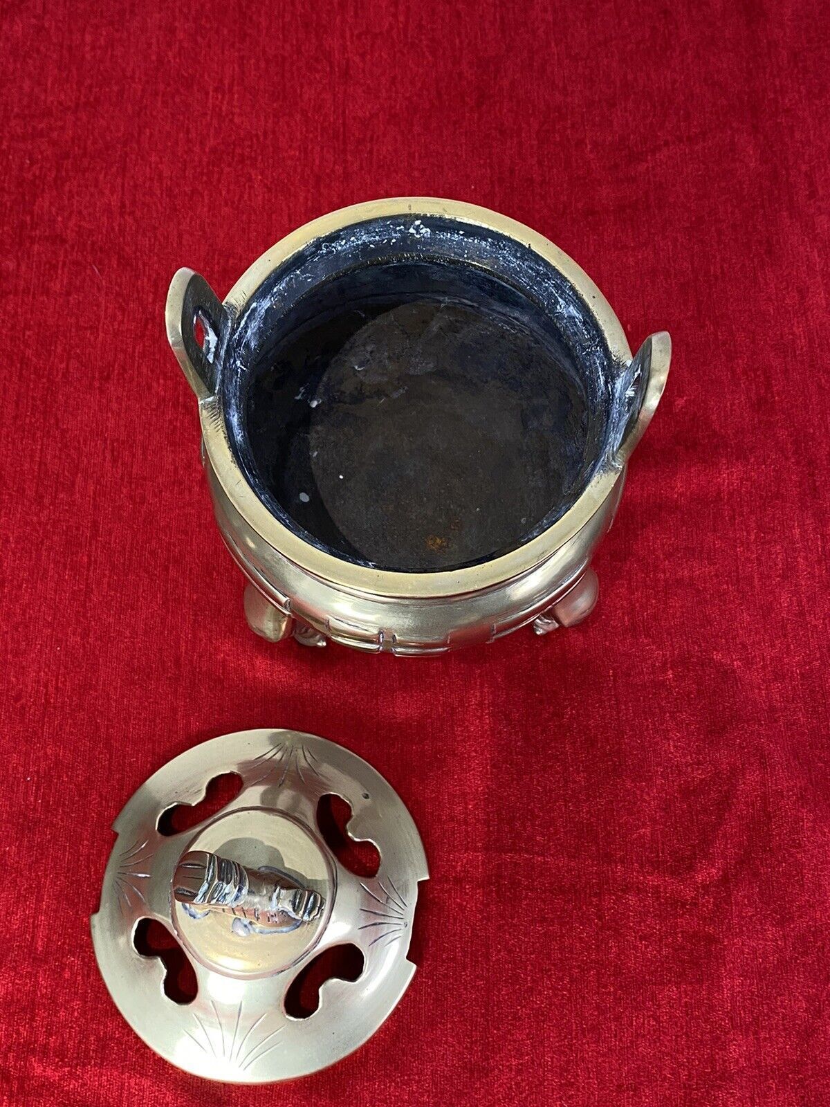 Chinese Qing Style 19th Century Brass Bulbous Incense Burner With Foo Dog Lid photo 225.0
