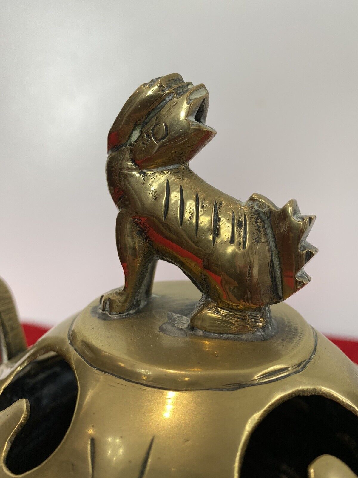 Chinese Qing Style 19th Century Brass Bulbous Incense Burner With Foo Dog Lid photo buy