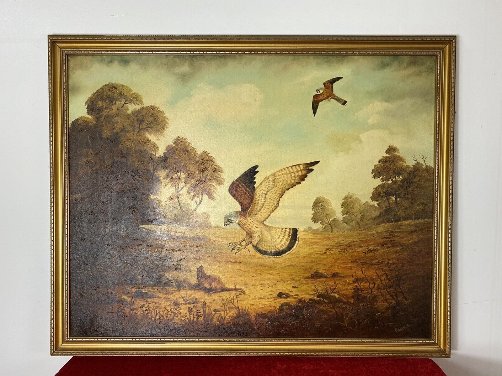 Original Oil Painting Of Hunting Birds Of Prey Signed By Artist G Millhouse photo for sale