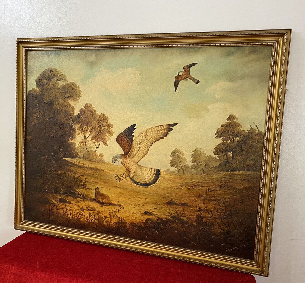 Original Oil Painting Of Hunting Birds Of Prey Signed By Artist G Millhouse photo 425.0