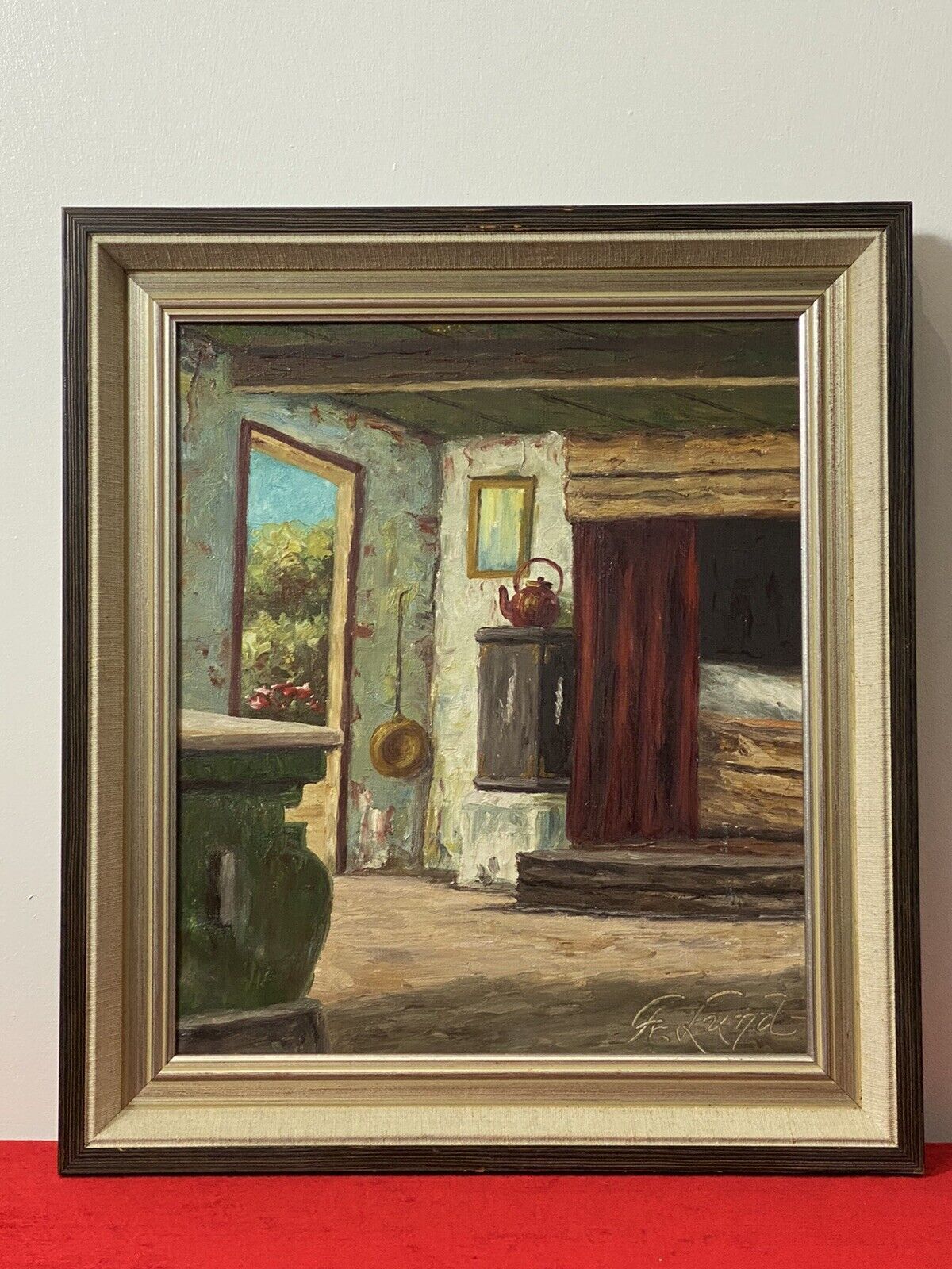 Idyllic Cottage Interior Scene Oil Painting By Artist G Lund photo furniture