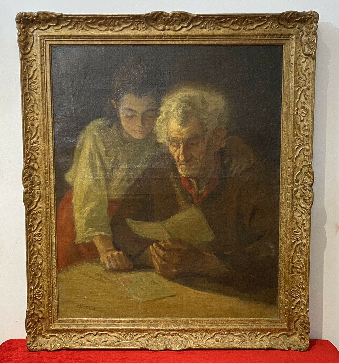 Double Portrait Of Grandfather & Grand Daughter Reading By A L Simpson photo 2250.0