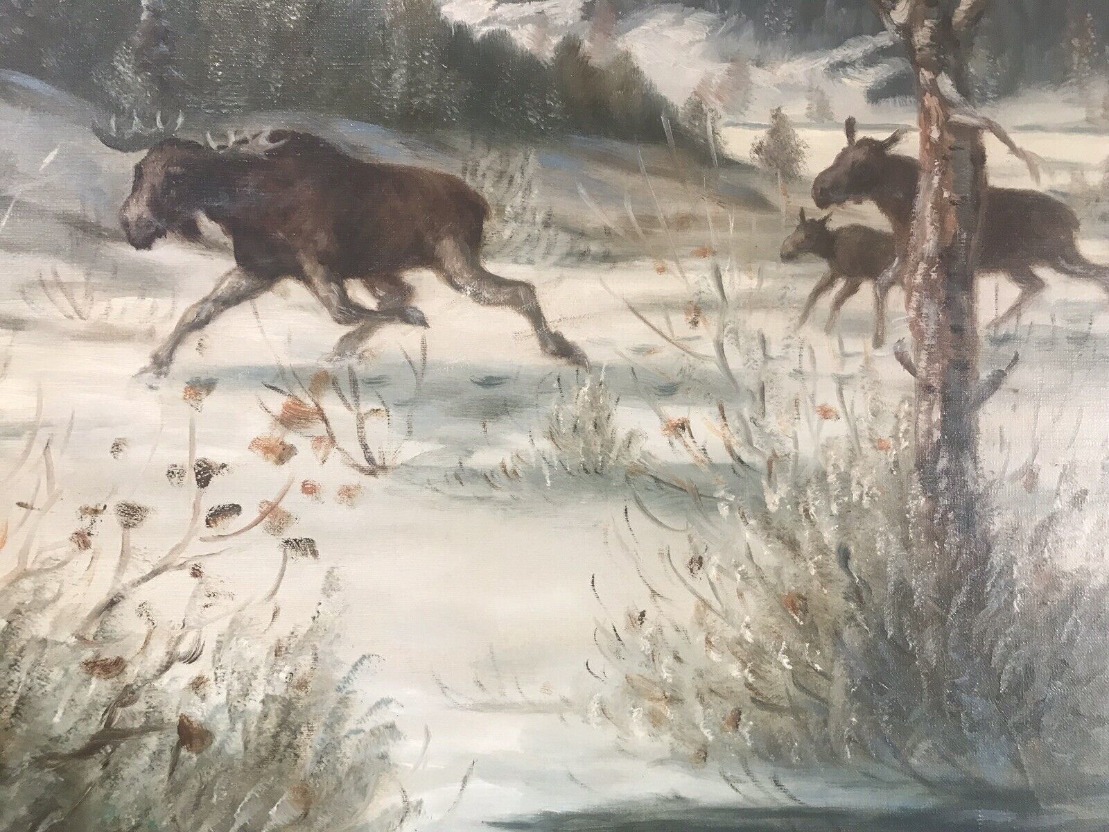 Stags In Snow Scene Original Oil Painting Signed By Artist S Warner photo 350.0
