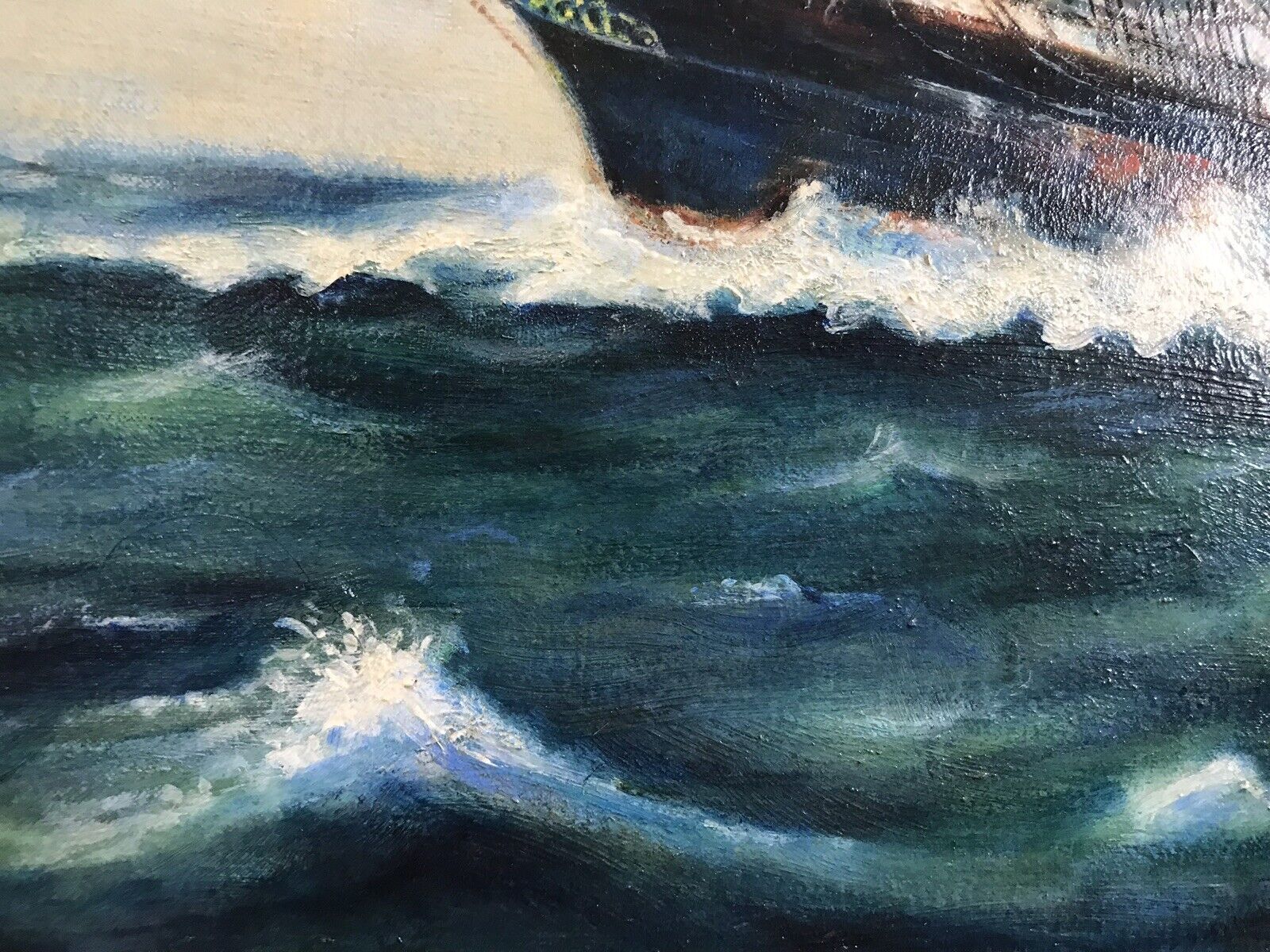 Art Oil On Canvas Marine Gallion Ship In Full Sail Sails Past Small Yacht photo