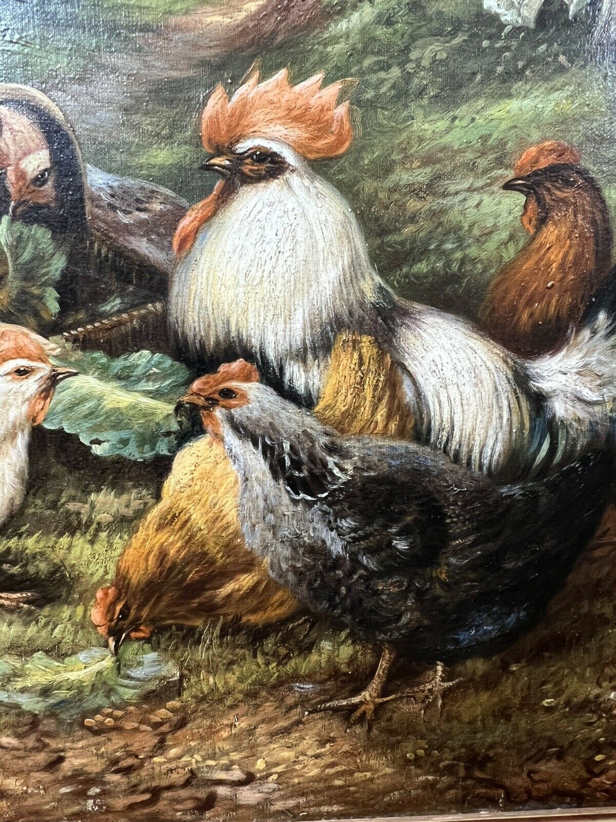 19th Century Oil Painting Of Victorian Girl Feeding Chickens In Landscape Signed photo buy