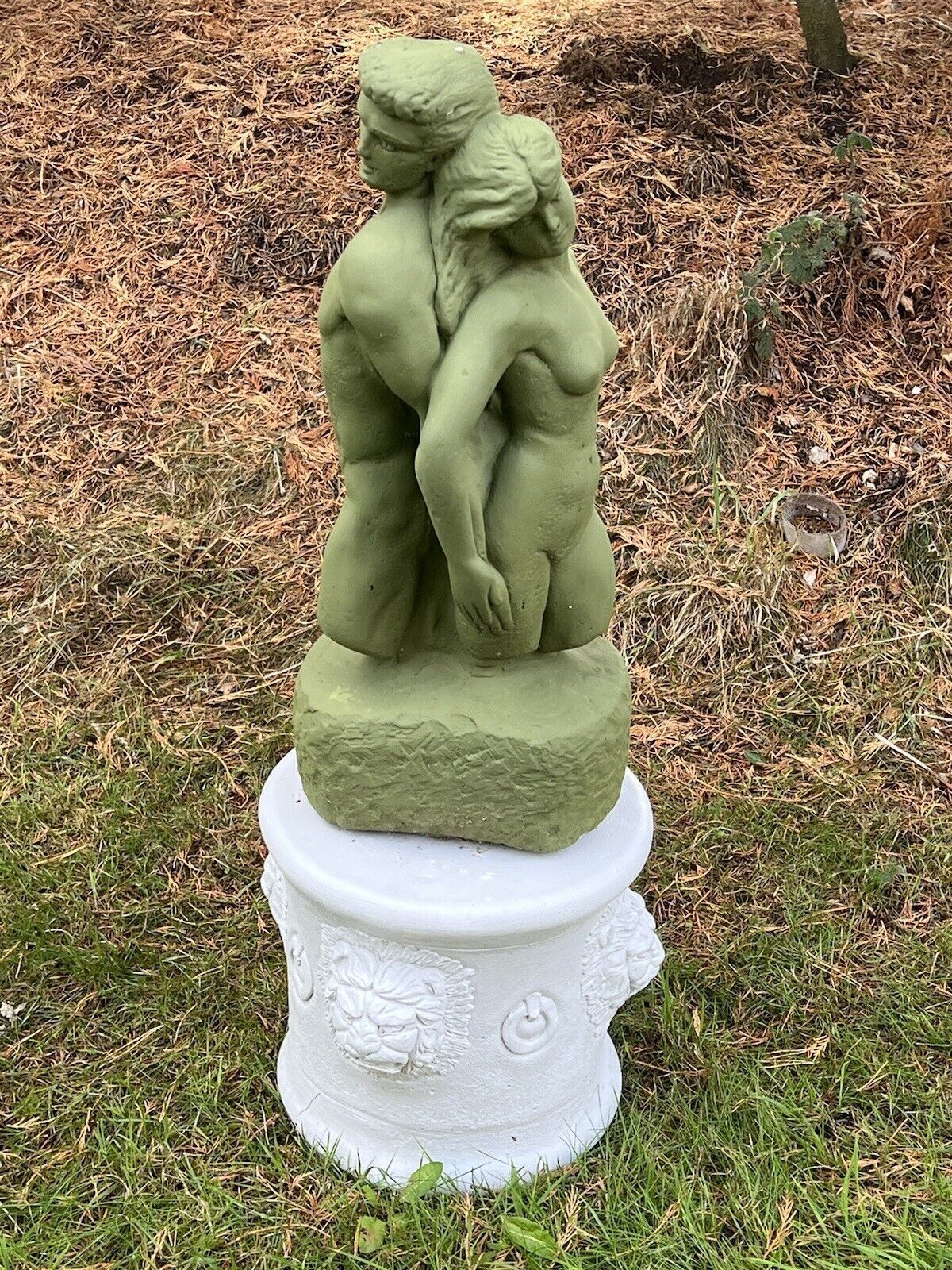 The Myth Of Adam & Eve Garden Trophy Sculpture On Cylindrical Plinth photo furniture