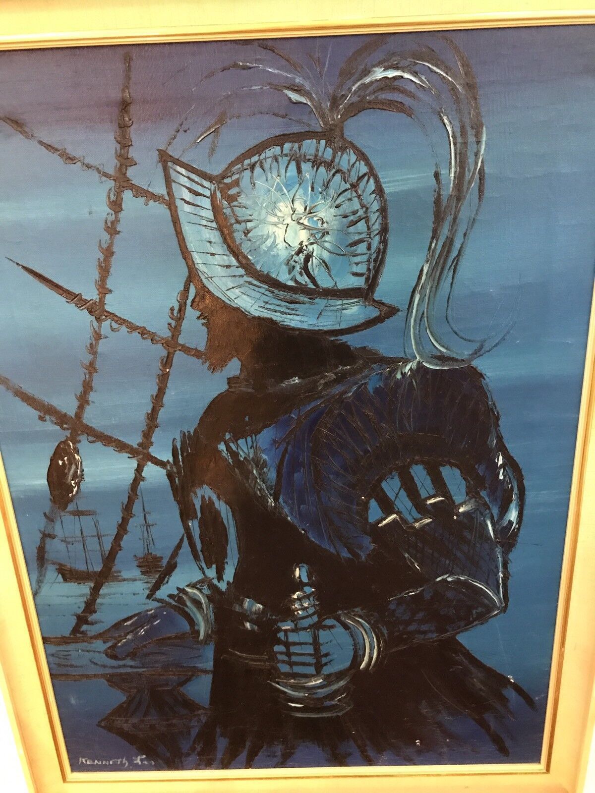 Original Oil Painting 'Sillhouette Sir Francis Drake' Signed By Artist photo vinterior
