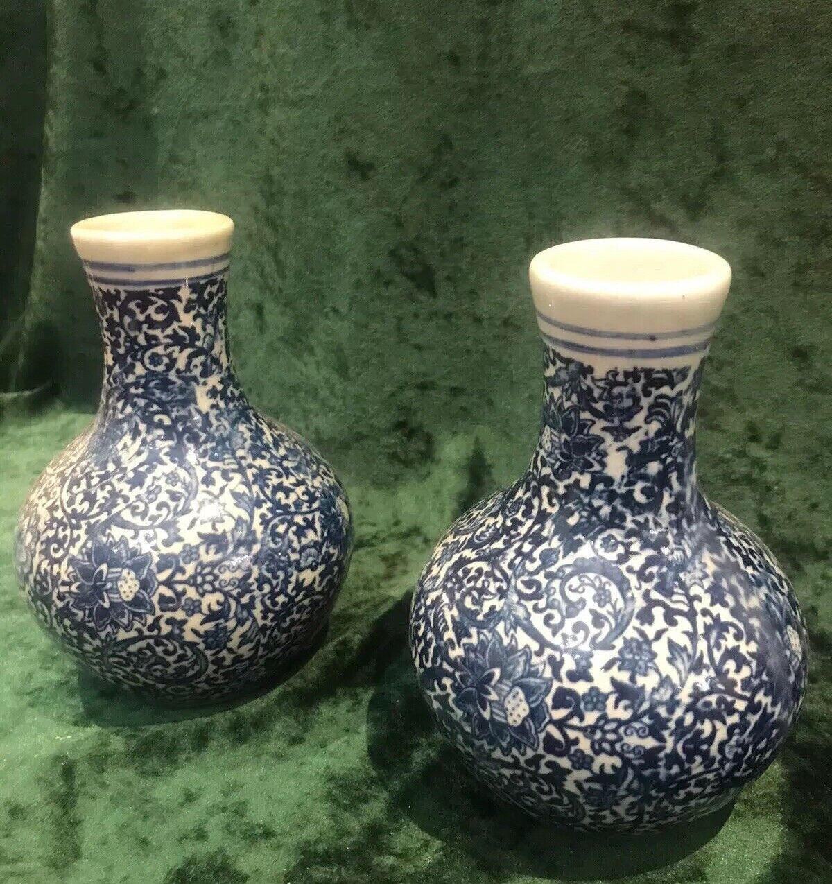 Pair Of Enchanting Kelp And Vine Foliage Blue Ming Style Conecal Vases photo for sale