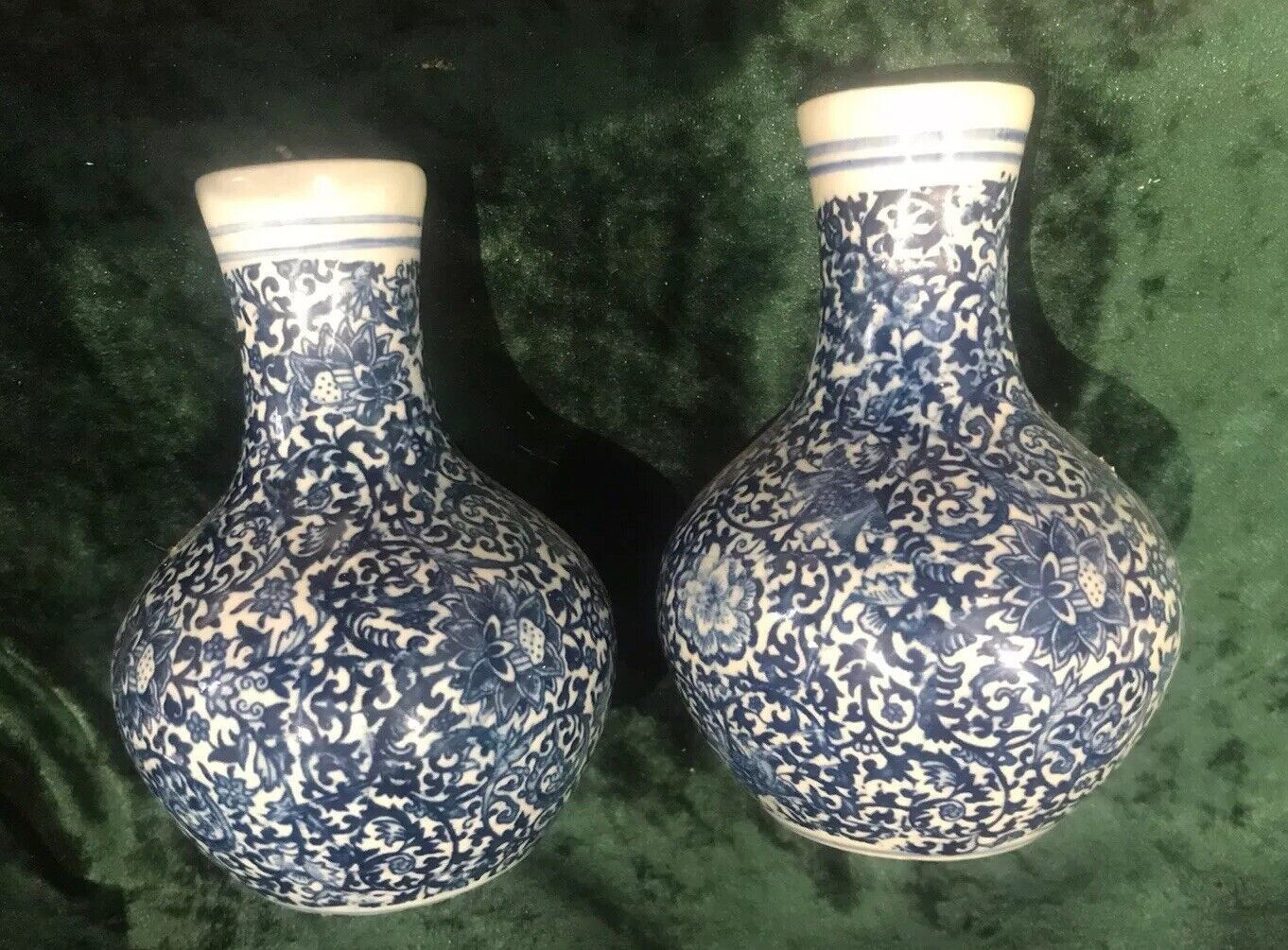 Pair Of Enchanting Kelp And Vine Foliage Blue Ming Style Conecal Vases photo vintage