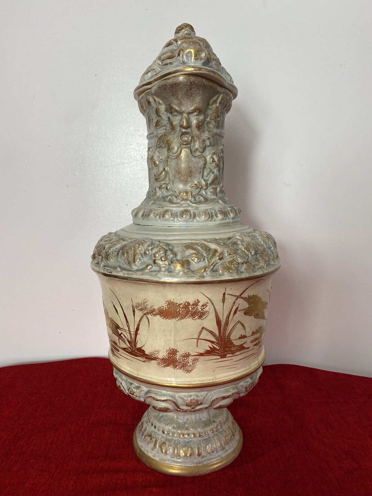French Antique Classical Wine Ewer Decorated With Gilt Mural Of Herons photo furniture