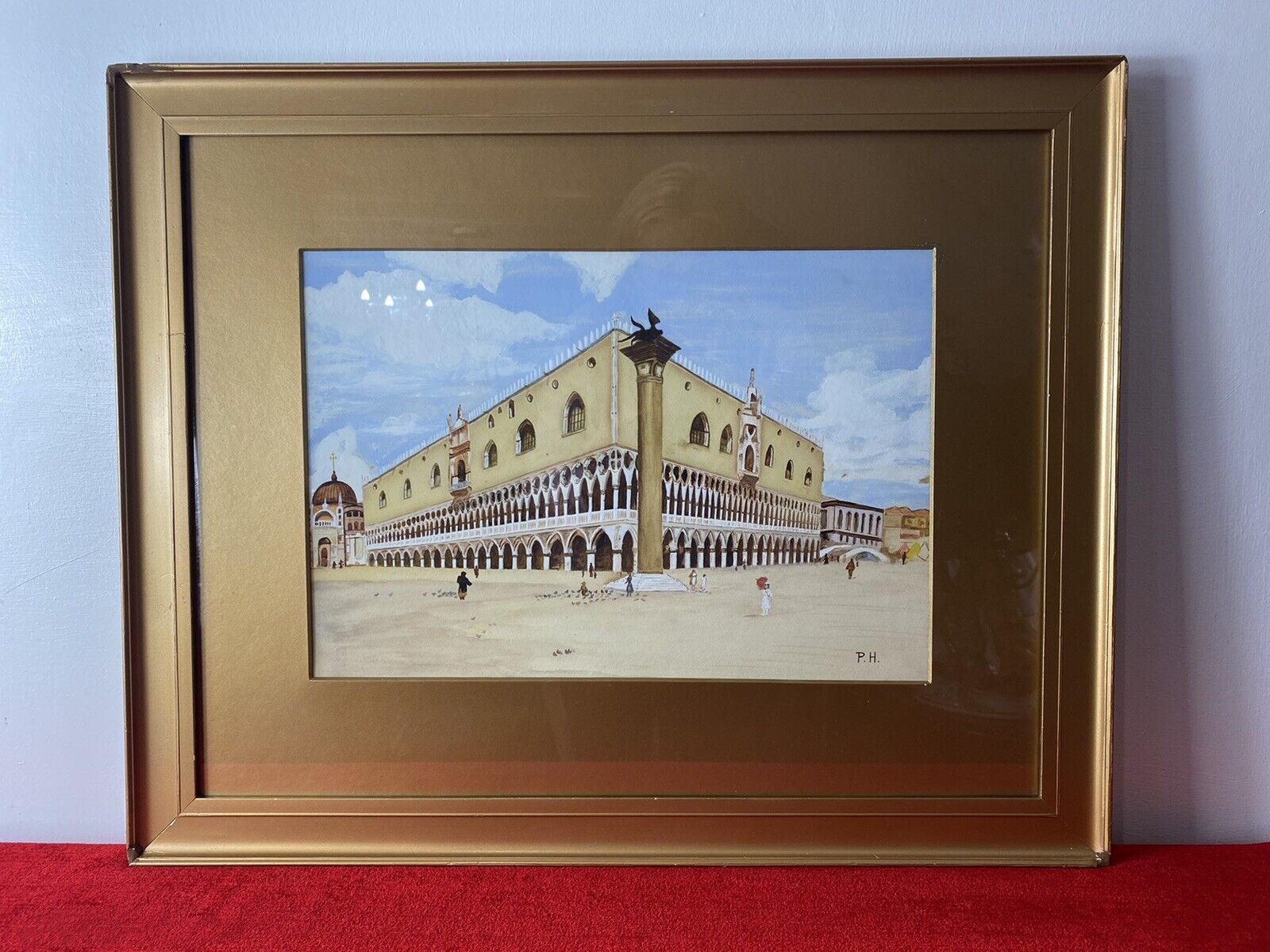 Historic Architectural Study Doges Palace Venice Watercolour Painting Signed