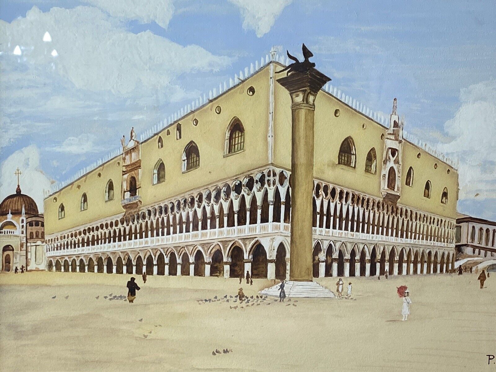 Historic Architectural Study Doges Palace Venice Watercolour Painting Signed photo 285.0