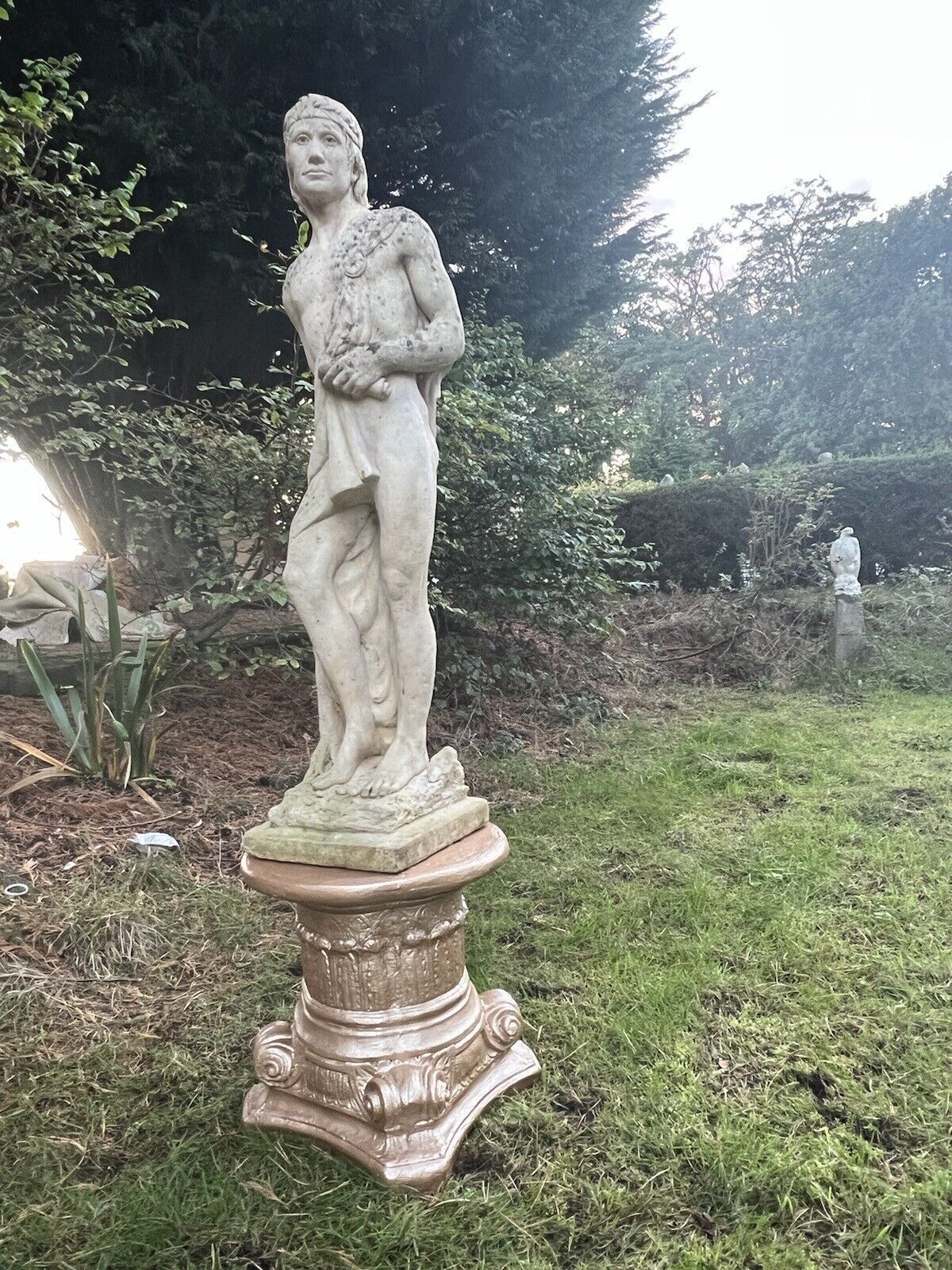 Roman Male Senator Augustas Holding Scripture Set Upon Plinth Garden Showpiece photo Garden Decor
