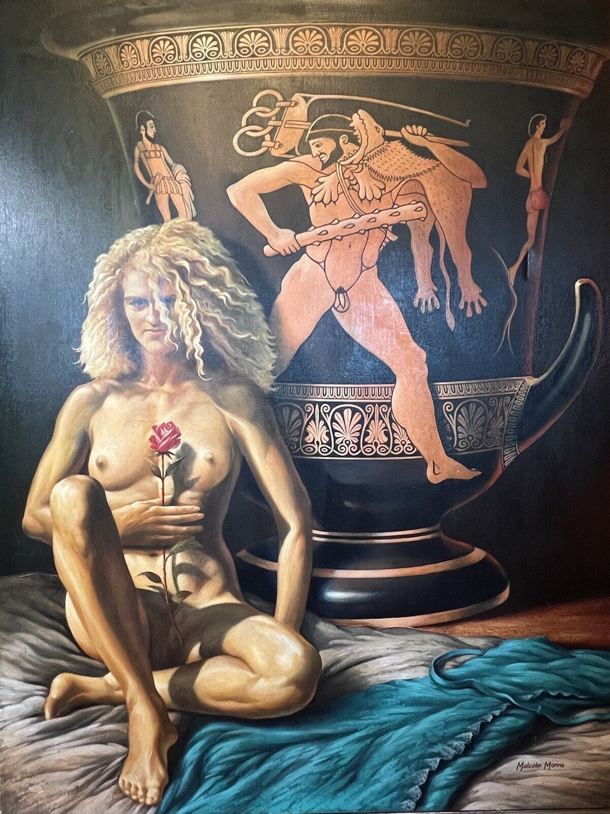 Large Malcolm Morris Oil Painting Female Muse With Monumental Sacrificial Urn photo Art