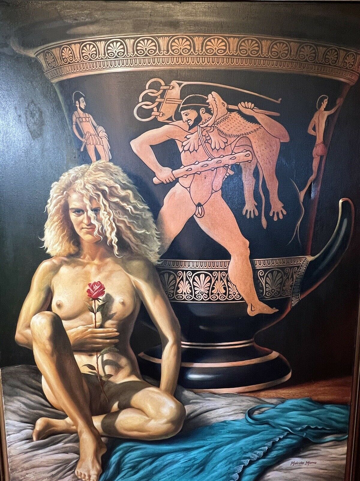 Large Malcolm Morris Oil Painting Female Muse With Monumental Sacrificial Urn photo 1195.0