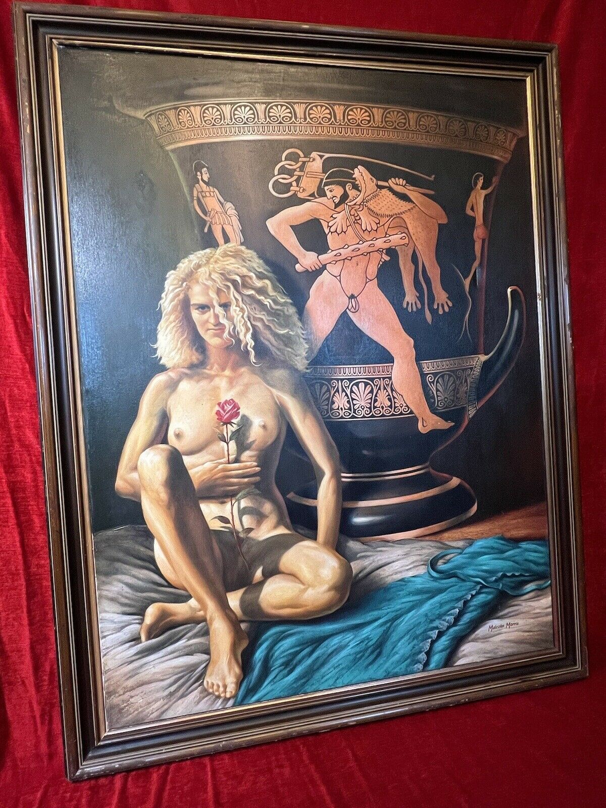 photo for sale Large Malcolm Morris Oil Painting Female Muse With Monumental Sacrificial Urn