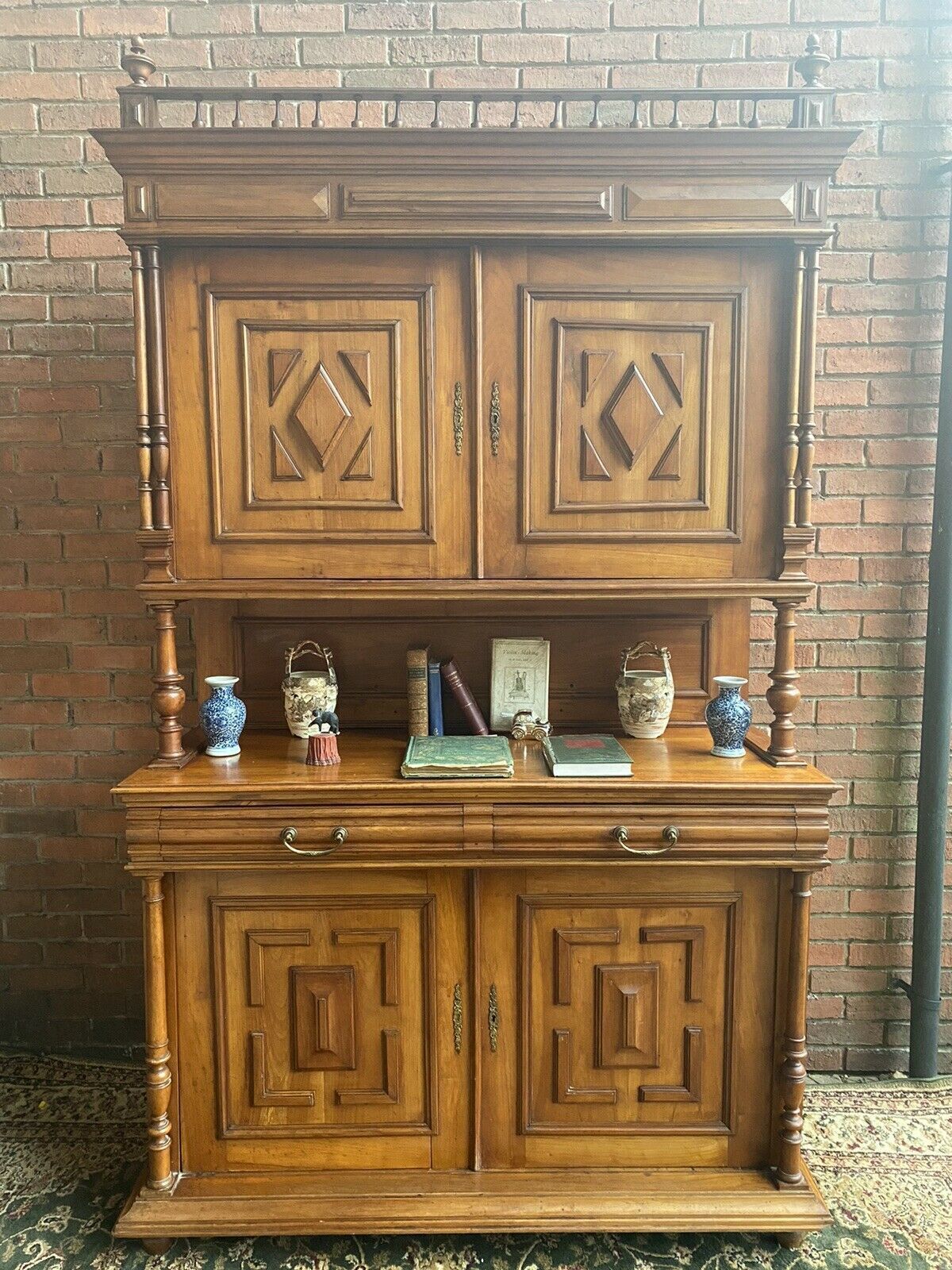 Antique German Bieder Meyer Style Monumental Satinwood Carved Bookcase