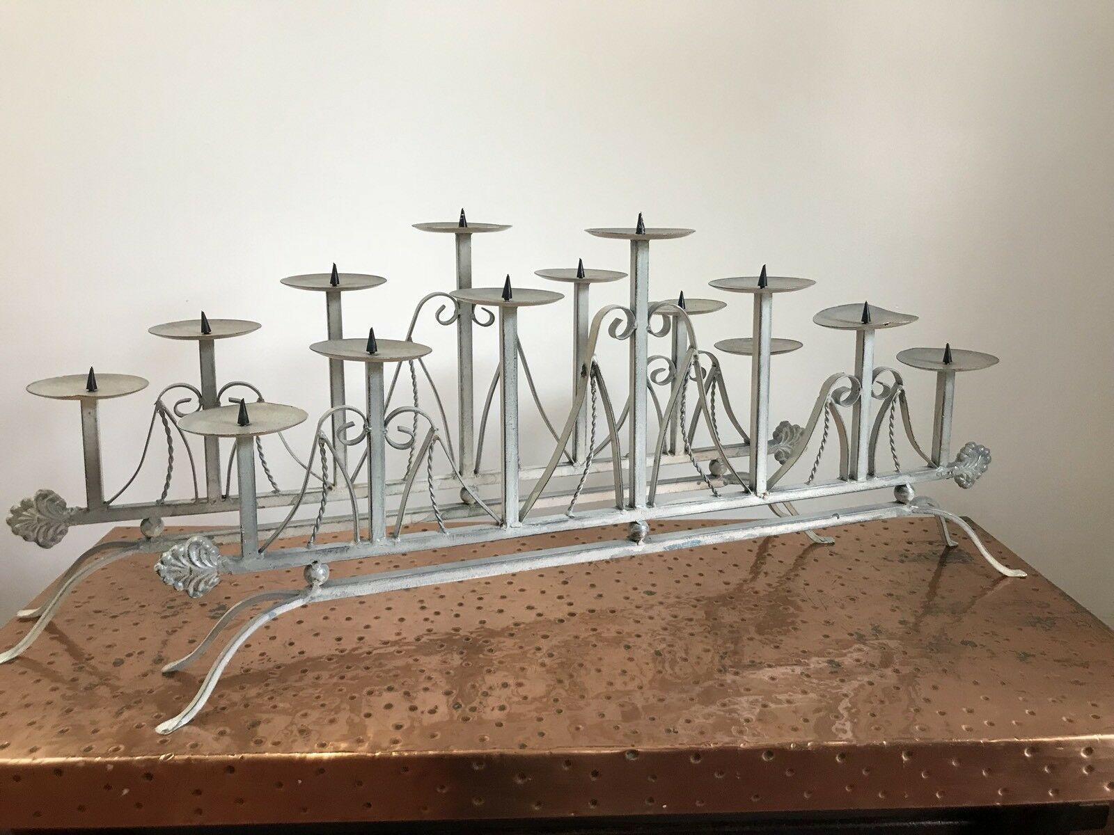 Pair Of Ornate Architectural Wrought Iron 7 Branch Candelabras