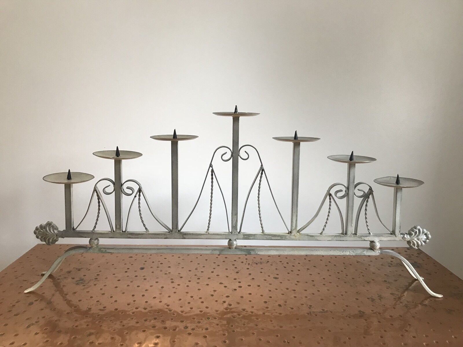 Pair Of Ornate Architectural Wrought Iron 7 Branch Candelabras photo Home Decor
