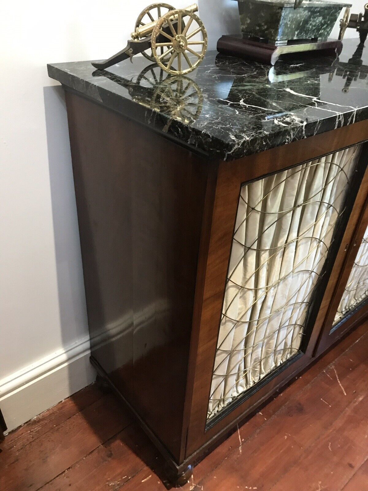 Fine Period Regency Two Door Dwarf Bookcase With Brass Wire Door Grills photo buy