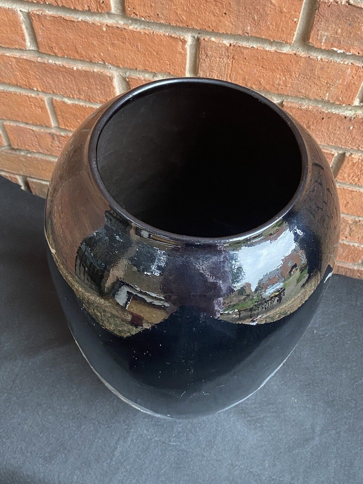 225.0 Contemporary Black Fire Glazed Vase Decorated With Silver Peony &Dragonflies photo