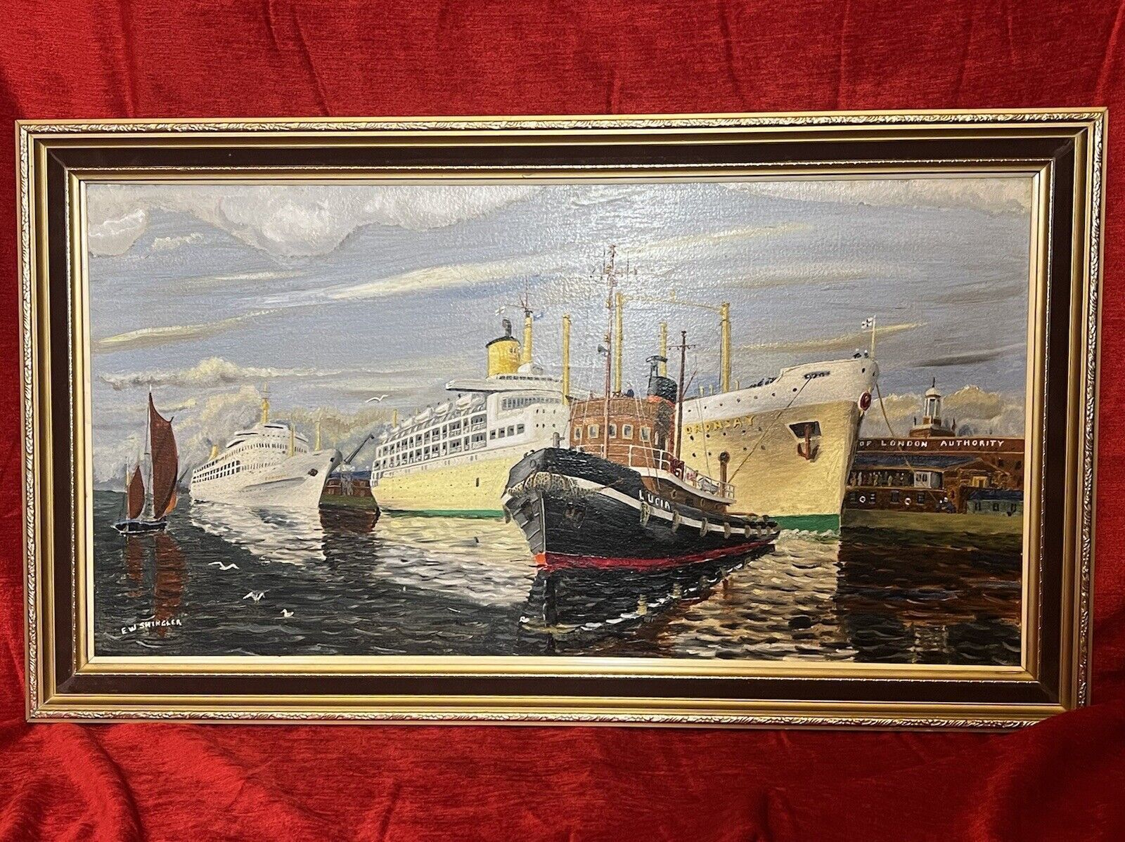 Fine 20th Century Maritime Port Of London Oil Painting By E W Shingler
