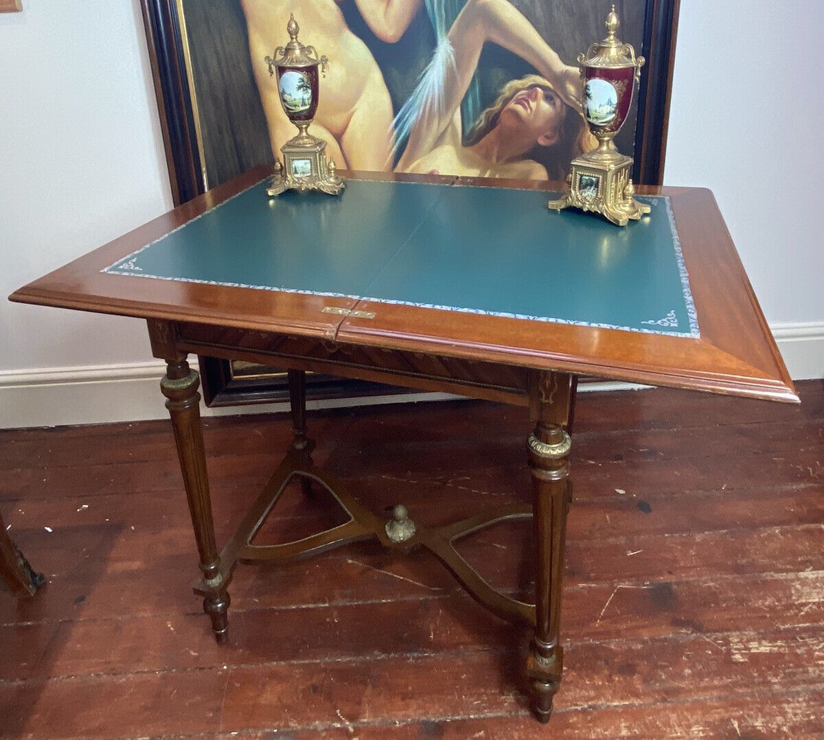 French Reproduction Louis XVI Style Writing Table With Turnover Leather Top photo for sale