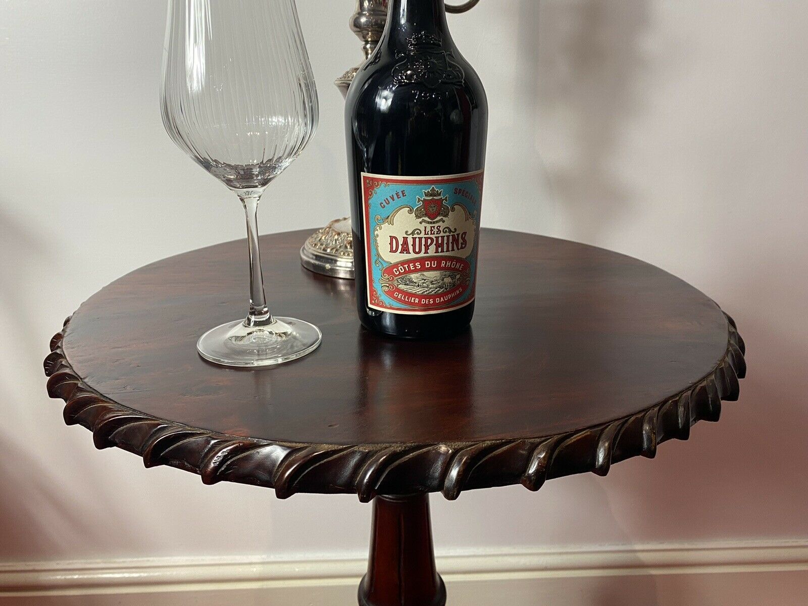 photo furniture Thomas Chippendale Style Reproduction Mahogany Wine Table With Bird Cage Base