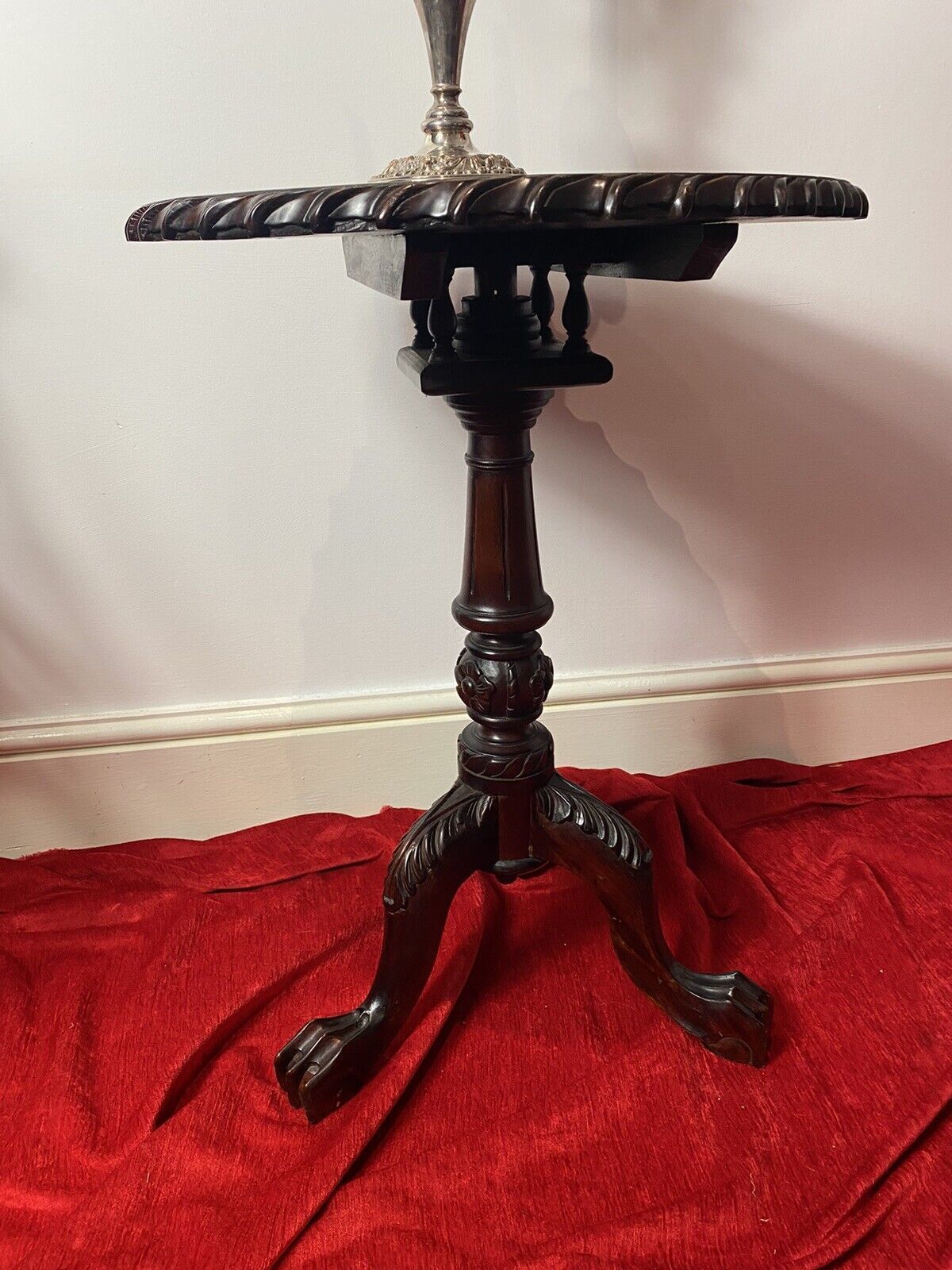 photo for sale Thomas Chippendale Style Reproduction Mahogany Wine Table With Bird Cage Base
