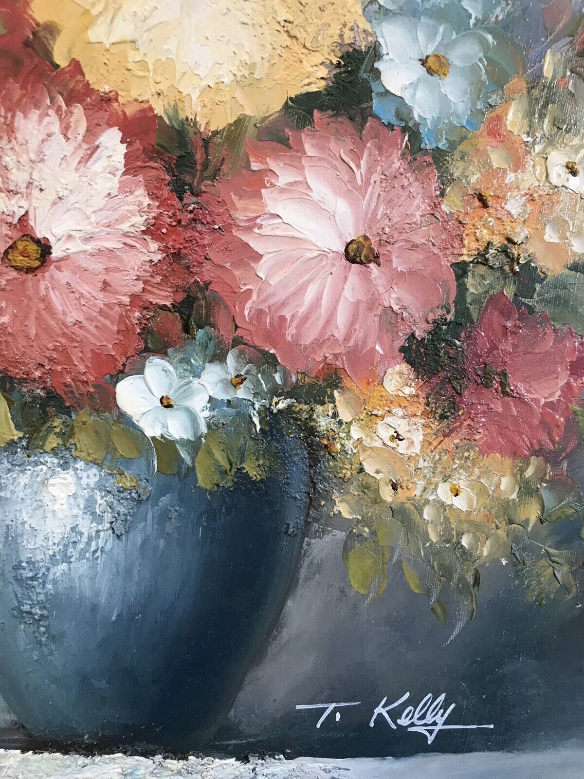 Original Oil Painting Still Life Vase Of Flowers Signed By Artist T Kelly photo buy