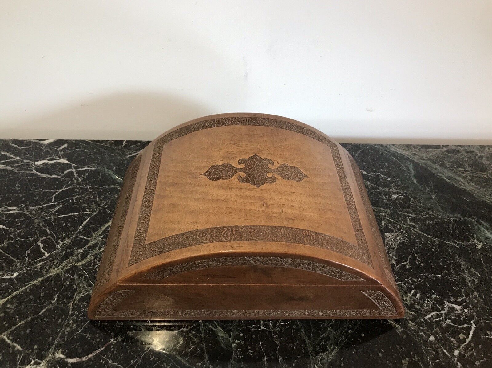 Ladies Boudoir Dome Shaped Oriental Carved Wood Jewellery Box photo furniture