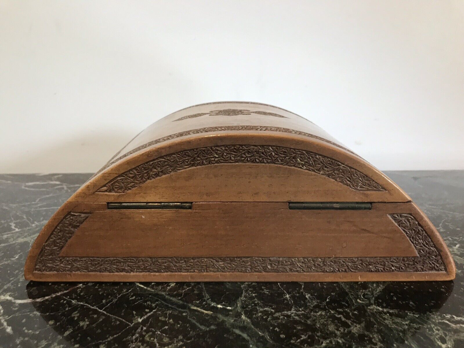 Ladies Boudoir Dome Shaped Oriental Carved Wood Jewellery Box photo vinterior