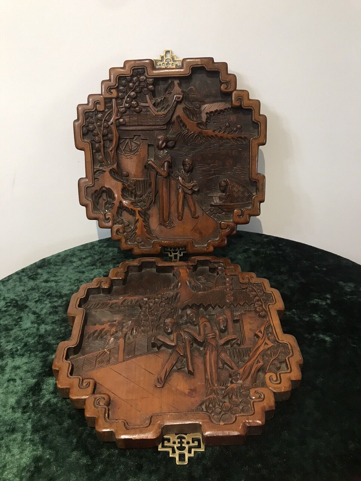 Fine Quality Pair Of Oriental Kang Si Style Hardwood Wall Plaques photo furniture