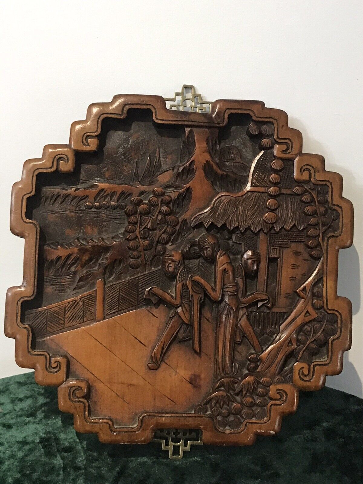 Fine Quality Pair Of Oriental Kang Si Style Hardwood Wall Plaques photo Art