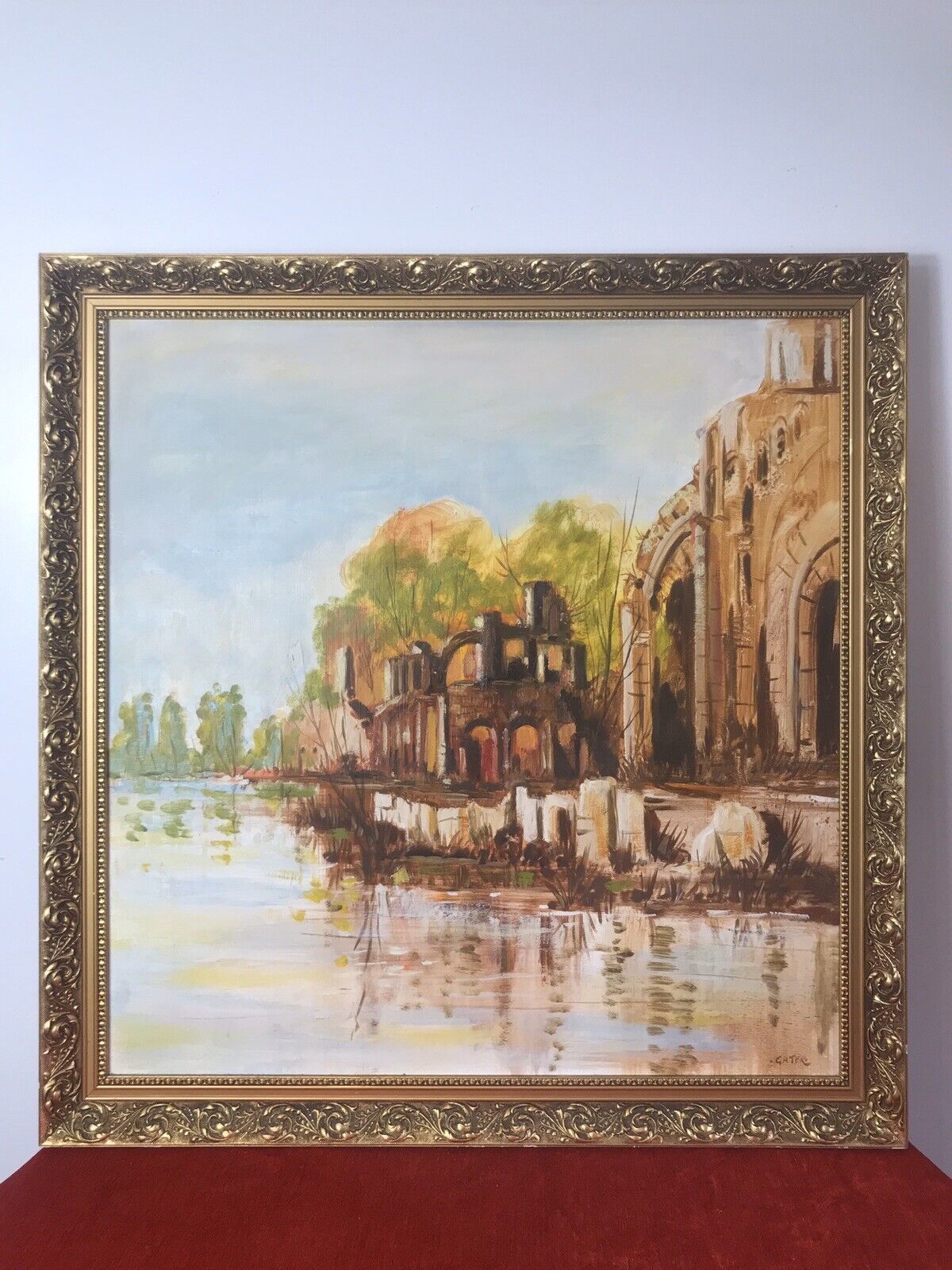 Original Oil Painting Of Glastonbury Abbey Somerset England Framed/Signed Gater photo vinterior