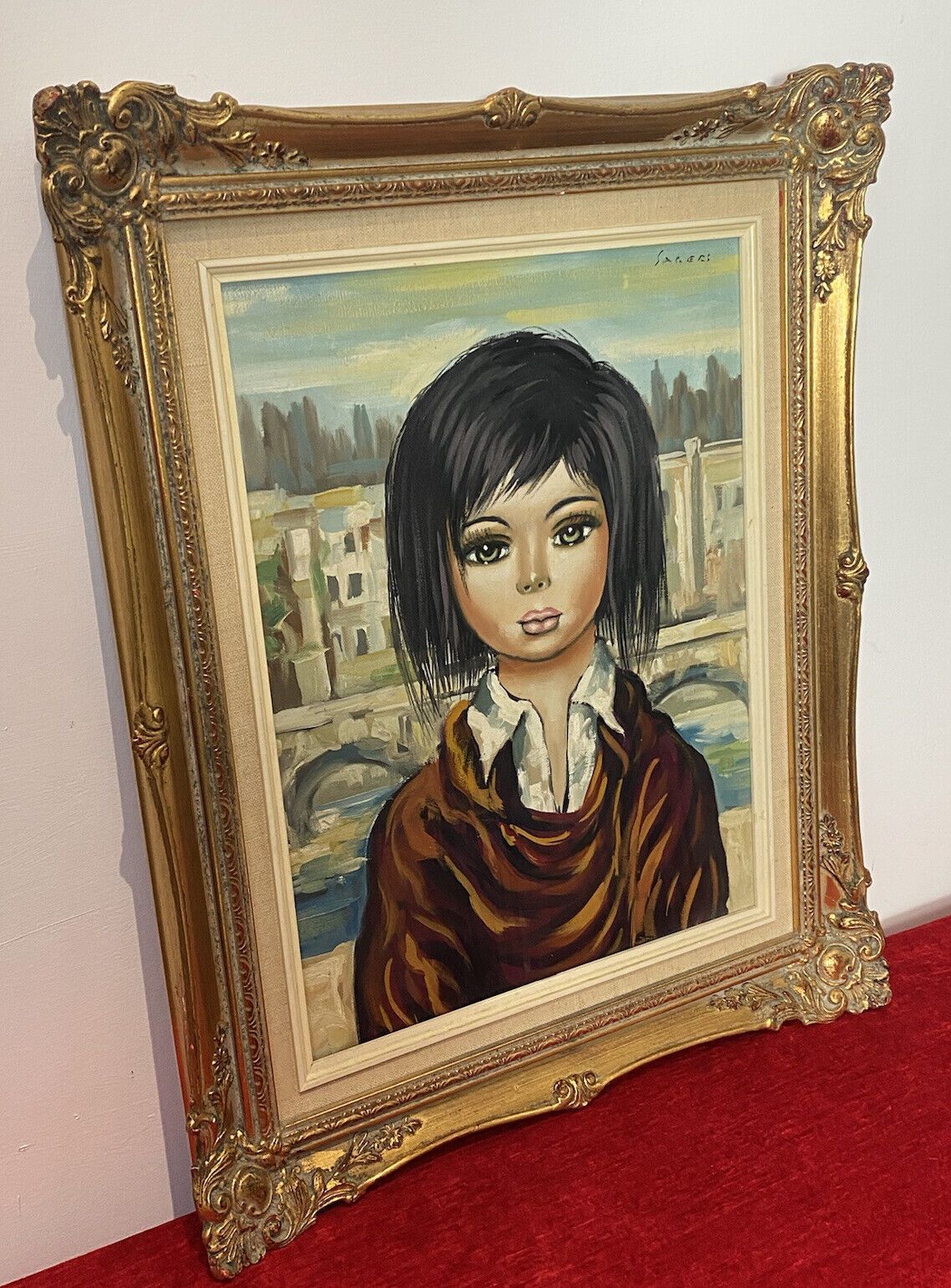 Italian Modern Caricature Style Oil Portrait Of Young Girl Signed Sageri photo vinterior