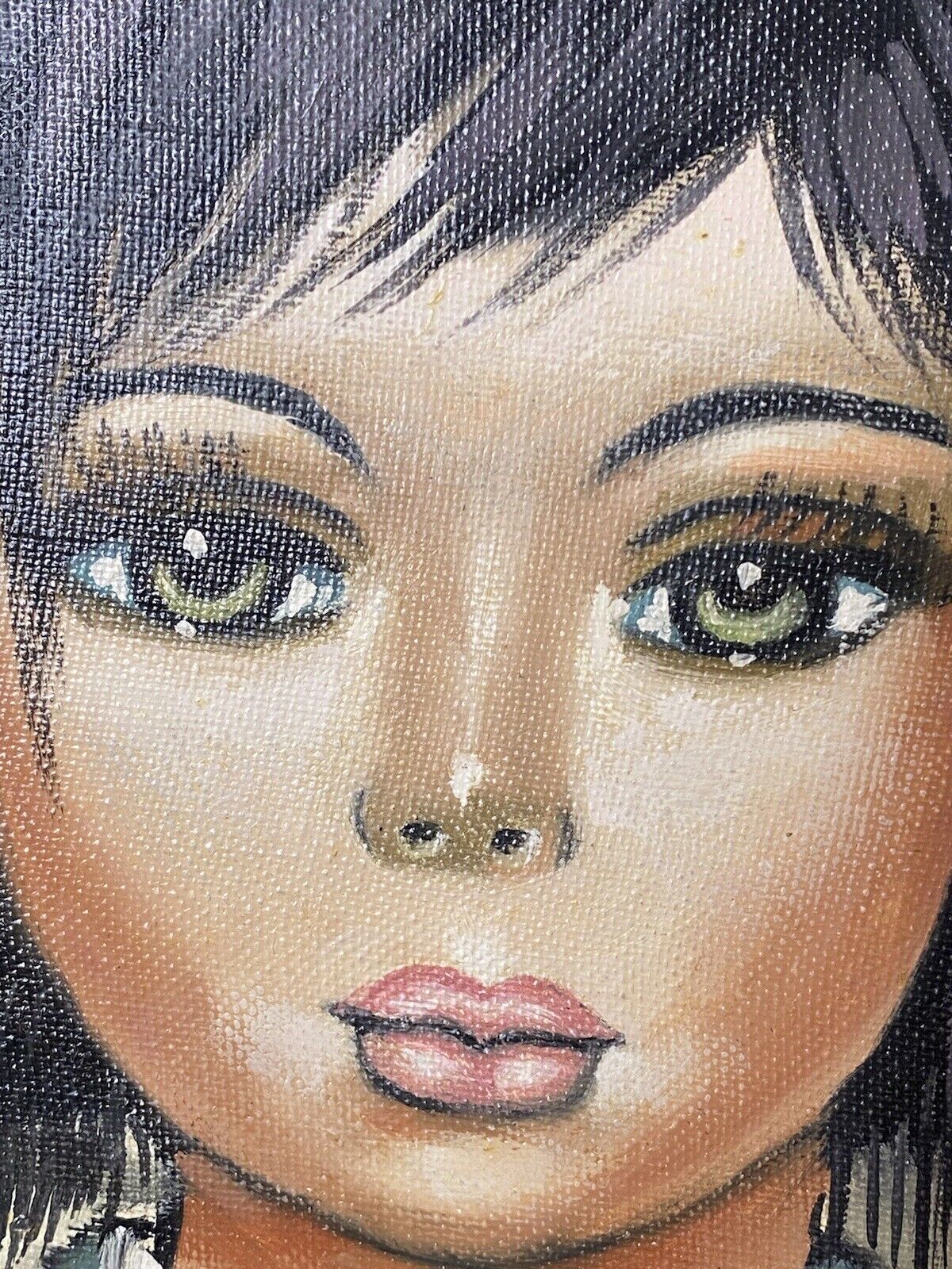 Italian Modern Caricature Style Oil Portrait Of Young Girl Signed Sageri photo vintage