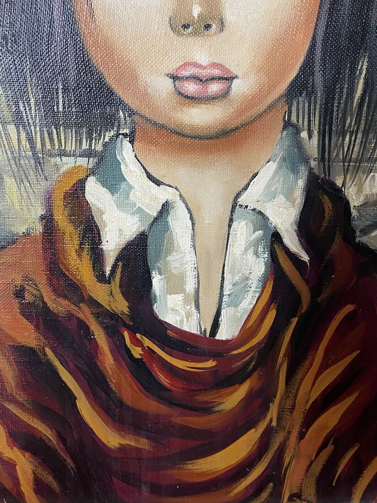 photo for sale Italian Modern Caricature Style Oil Portrait Of Young Girl Signed Sageri