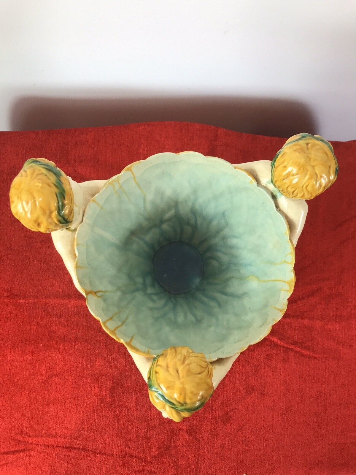 Home Decor Italian Majolica Trio Of Cherubs Centrepiece With Green And Yellow Overglaze photo