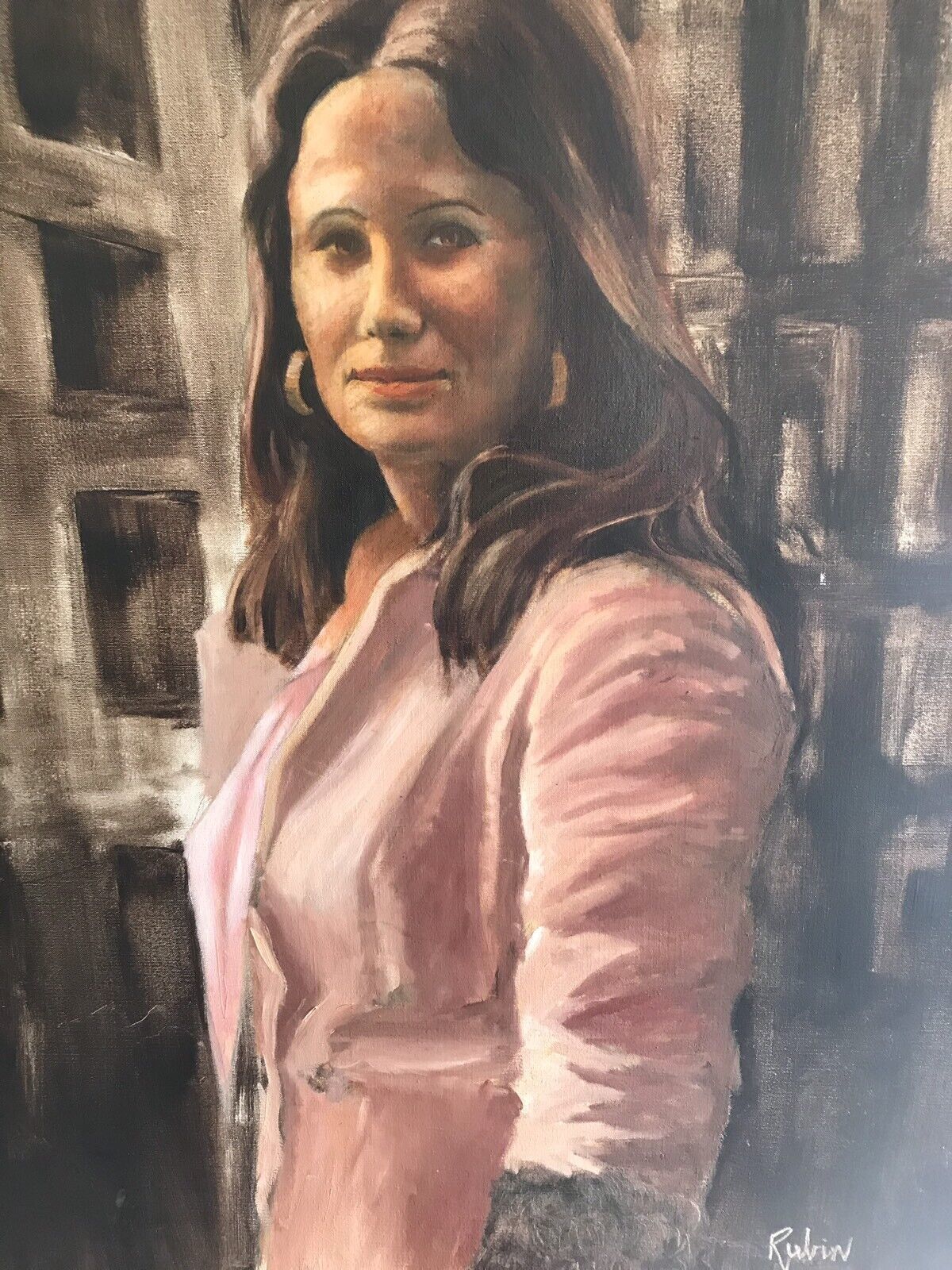 Portrait Of A Lady Oil On Canvas Set In Guilt Wood Frame Signed By Artist Rubin photo 719.0