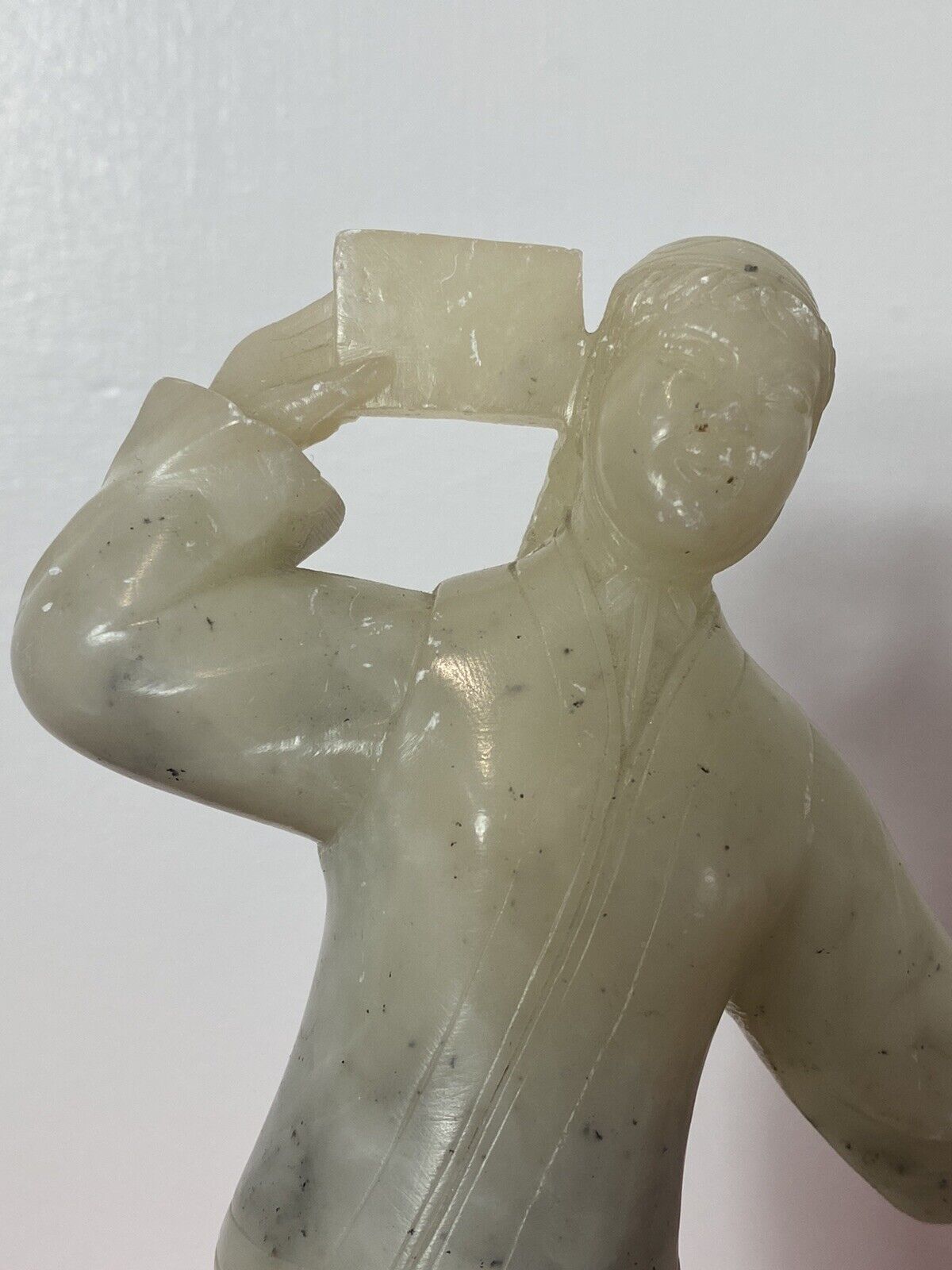 19th Century Jade Figurine Of Chinese Qing Female With Queue Hairstyle On Plinth photo for sale