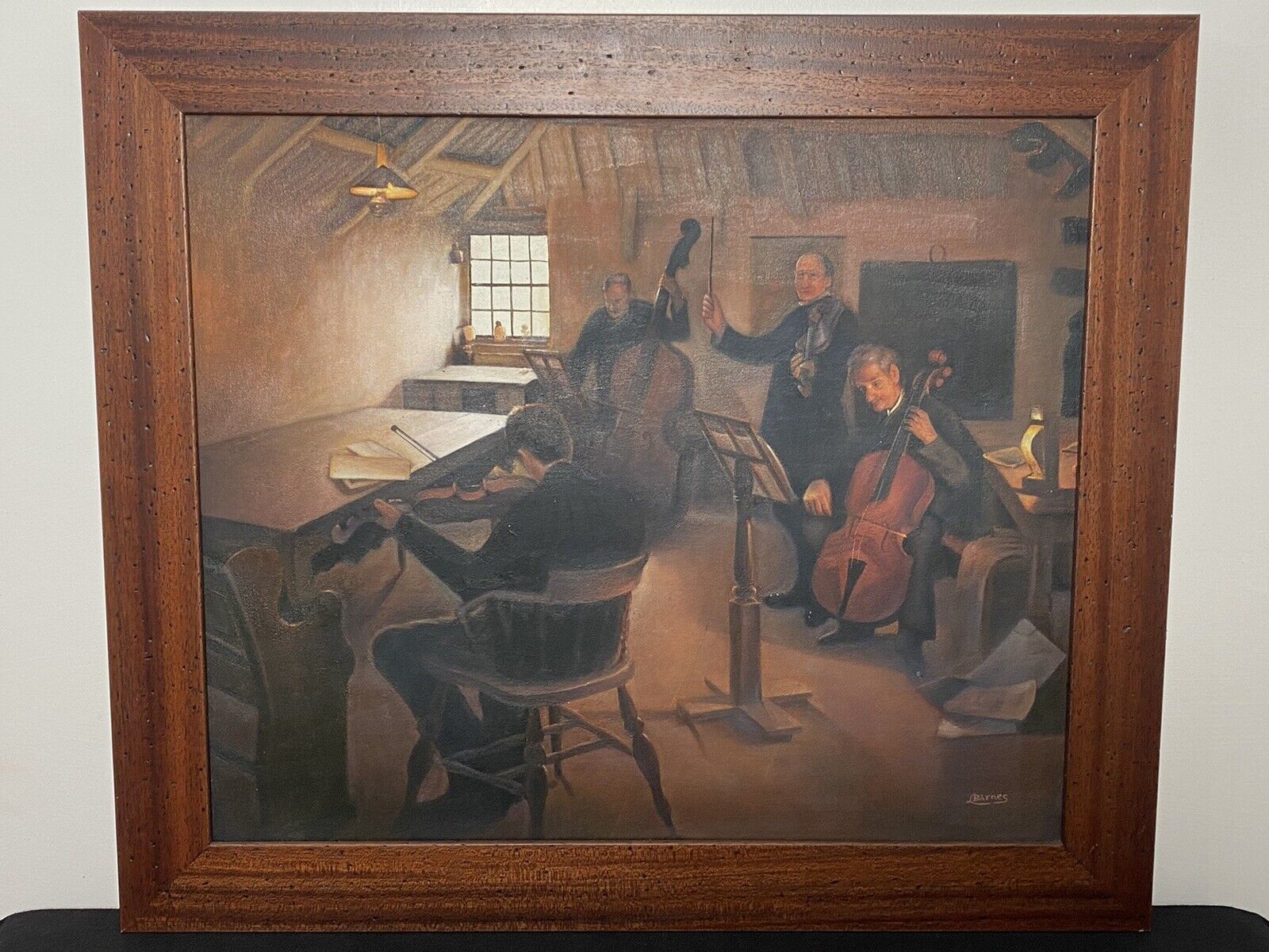 String Quartet Interior Scene Oil On Canvas Signed By Artist L Barnes