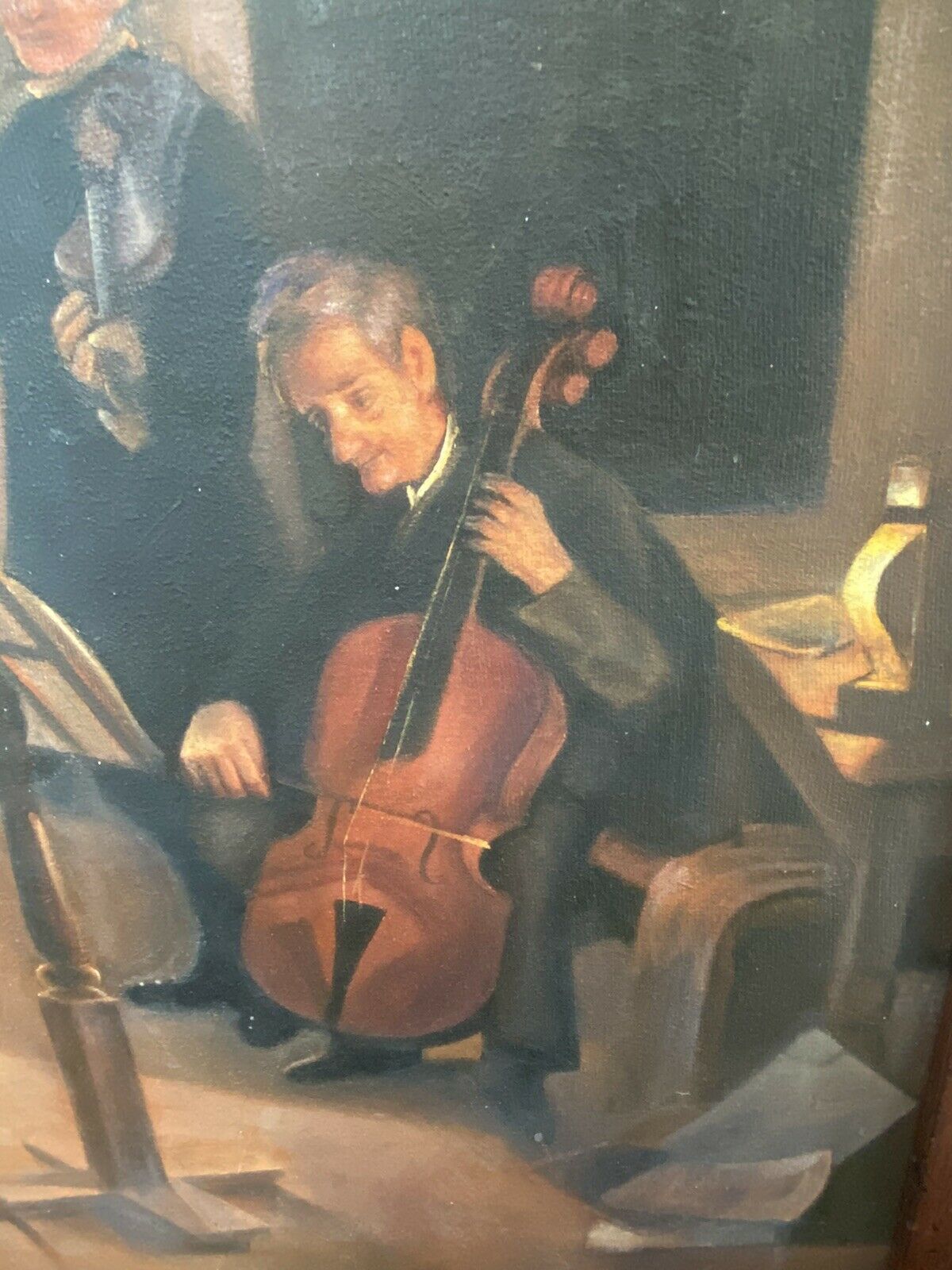 String Quartet Interior Scene Oil On Canvas Signed By Artist L Barnes photo 485.0